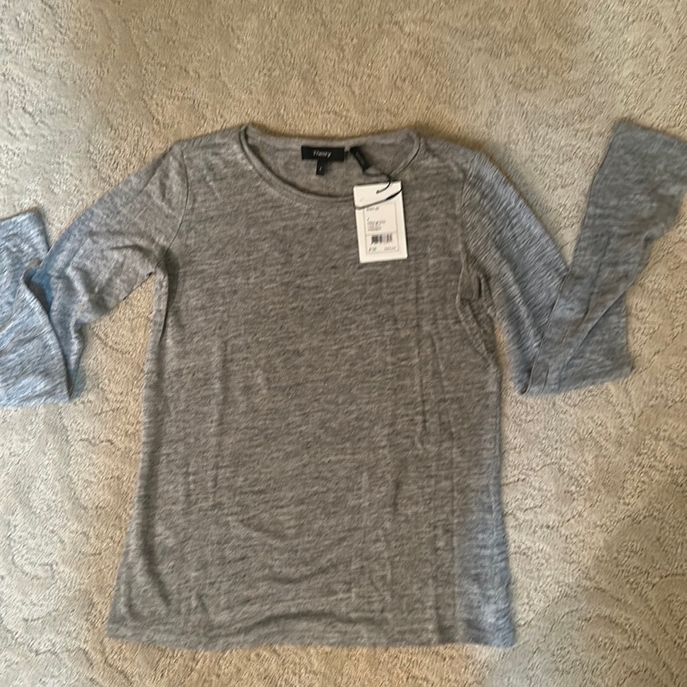 Theory grey linen knit top size P